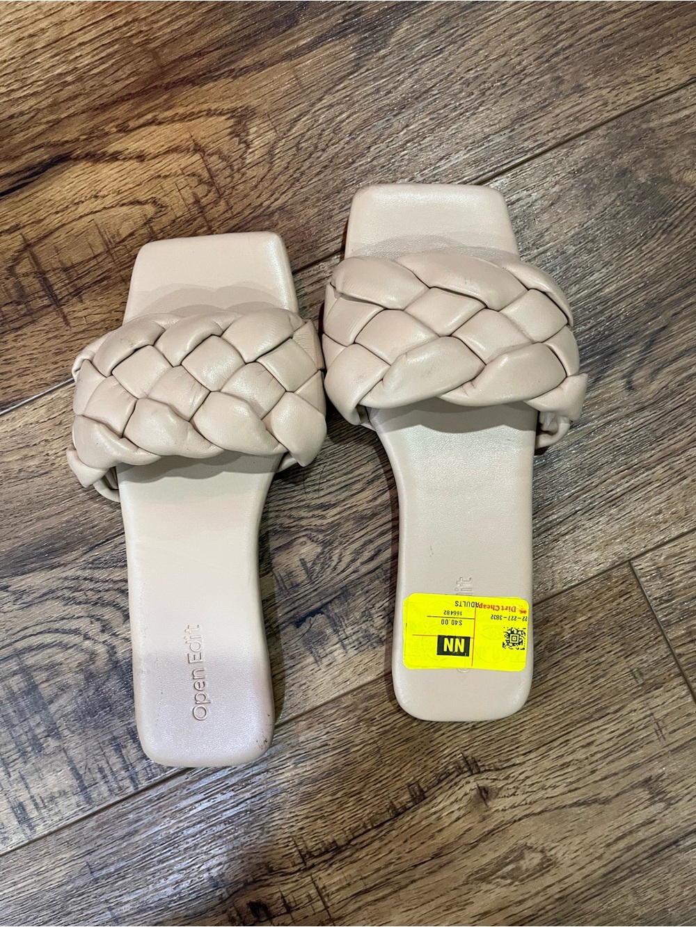 Braided Square-Toe Slide Sandals - Neutral Beige